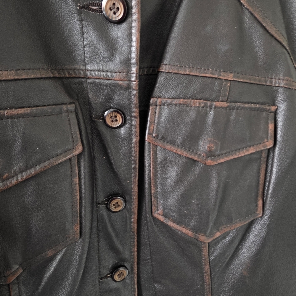 Stamp 10 M 90s Modern Contemporary Western Rodeo Burnished Leather Jacket - Picture 8 of 16